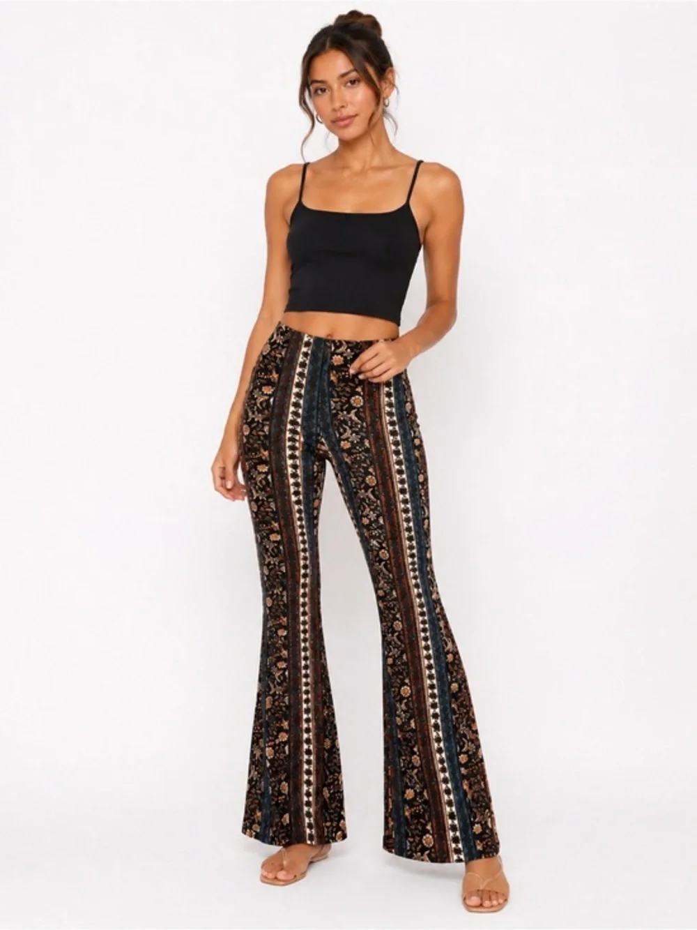 Boho Floral Stripe Flare Pants | Size Small